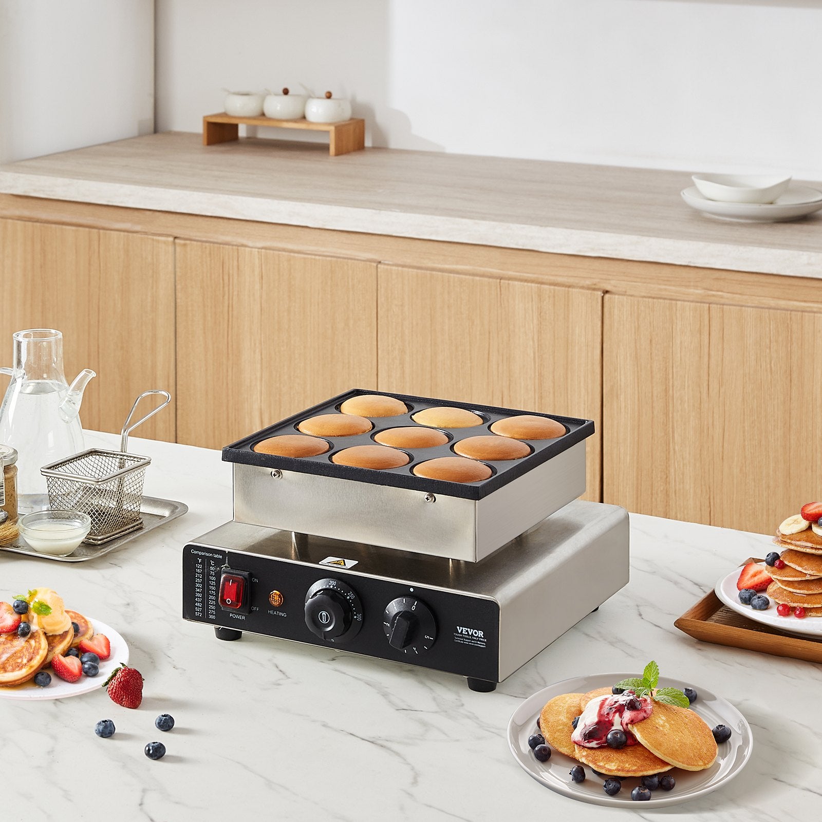 9PCS 76mm Dutch Pancake Maker Commercial Dorayaki Baker 850W Non-stick