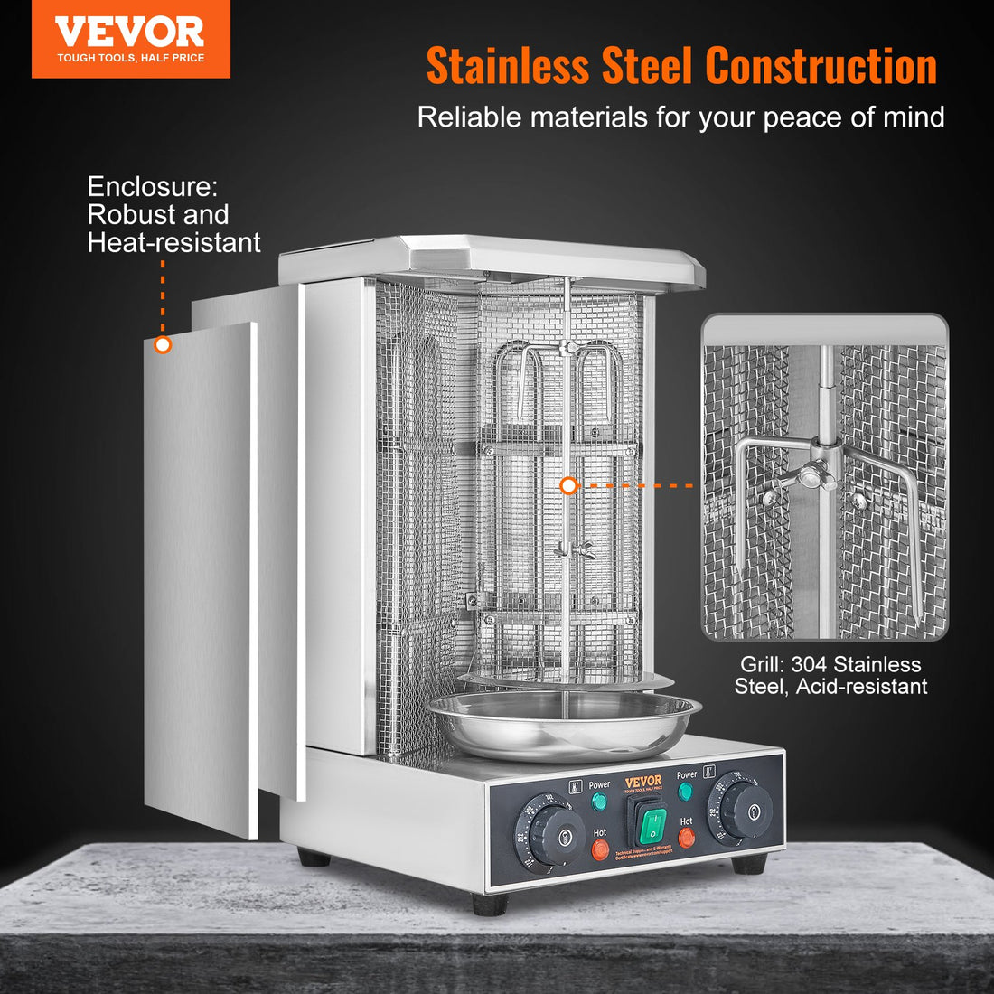 Shawarma Grill Machine, 13 Lbs Capacity, Chicken Shawarma Cooker Machine With 2 Burners, Electric Vertical Broiler Gyro Rotisserie Oven Doner Kebab Machine, For Home Restaurant Kitchen Parties