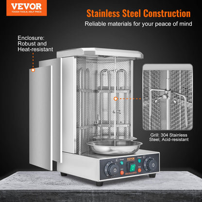Shawarma Grill Machine, 13 Lbs Capacity, Chicken Shawarma Cooker Machine With 2 Burners, Electric Vertical Broiler Gyro Rotisserie Oven Doner Kebab Machine, For Home Restaurant Kitchen Parties