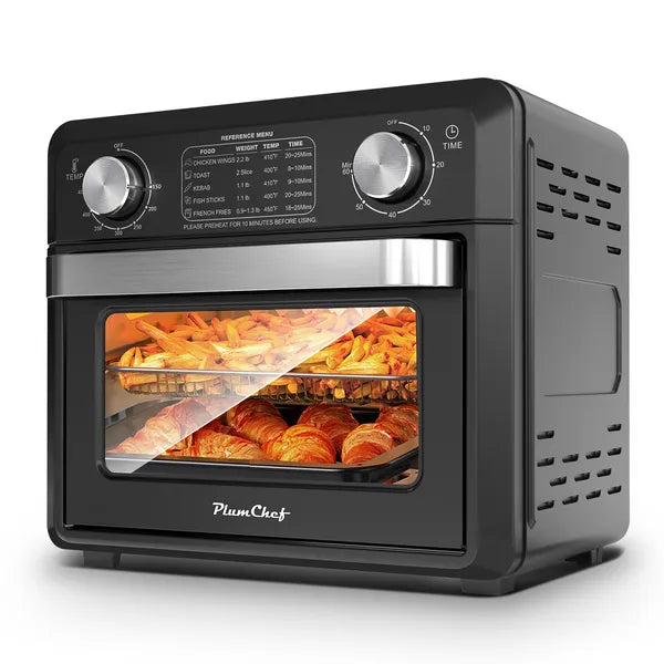11QT Compact Air Fryer Toaster Oven, 1000W Convection Countertop Oven With Reference Menus, 2-Slice Toaster, Adjustable Time &amp; Temperature, Ideal For Singles &amp; Couples, Black