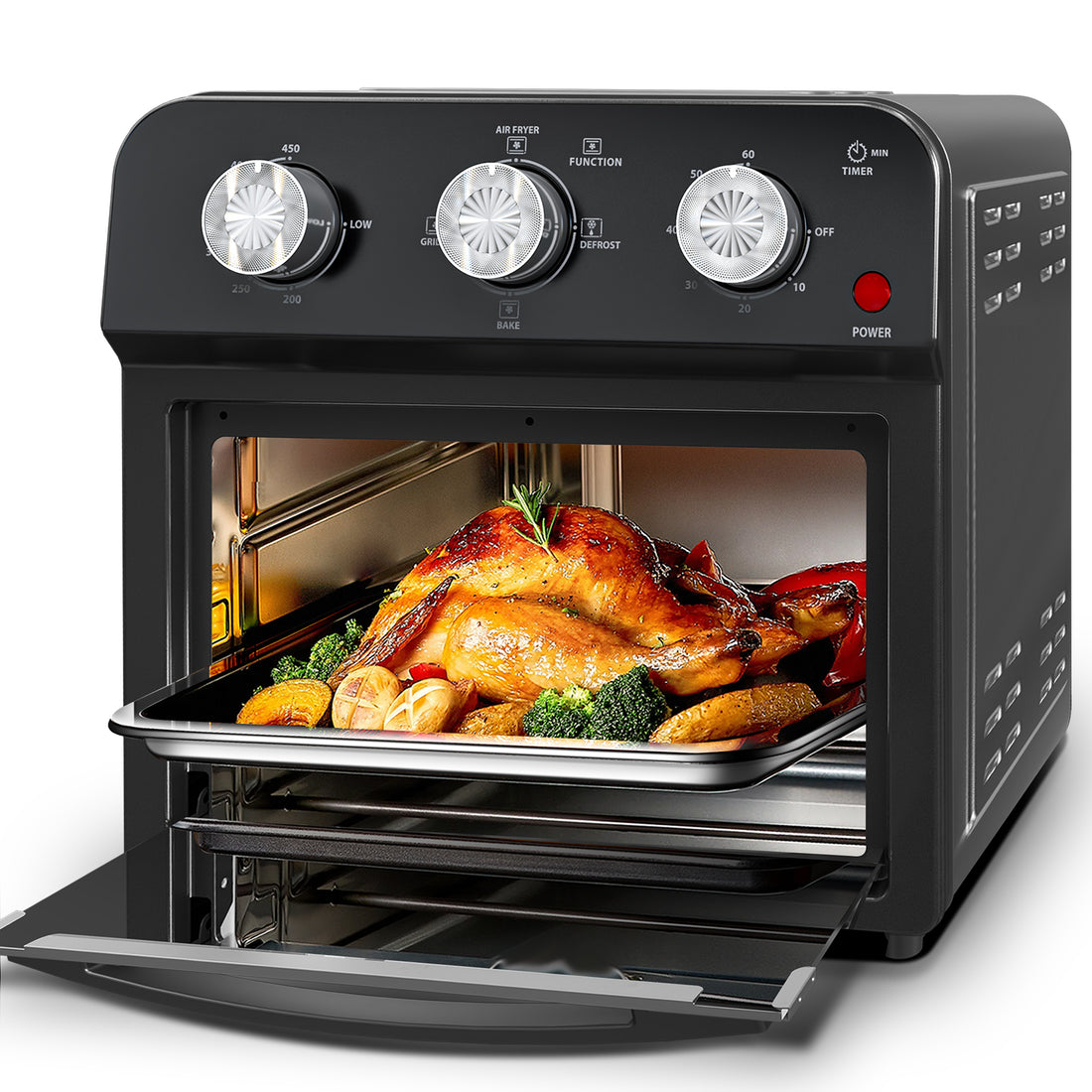12.5 Qt Air Fryer With Advanced Multi-Function Cooking Grill, Air Fry, Defrost, Bake, Presets For French Fries, Pizza, Chicken, Fish, And Toast, Dual Knob Control, Amazon Resale Prohibited