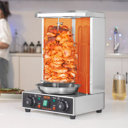 Shawarma Grill Machine, 13 Lbs Capacity, Chicken Shawarma Cooker Machine With 2 Burners, Electric Vertical Broiler Gyro Rotisserie Oven Doner Kebab Machine, For Home Restaurant Kitchen Parties