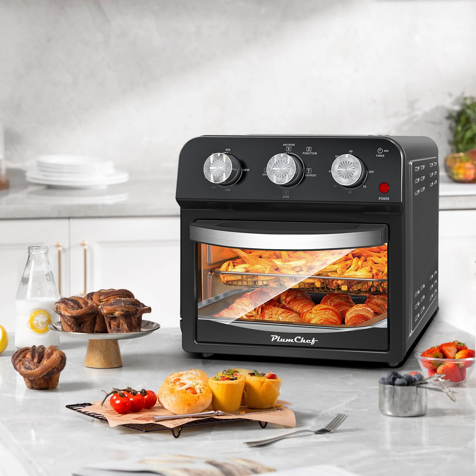 12.5 Qt Air Fryer With Advanced Multi-Function Cooking Grill, Air Fry, Defrost, Bake, Presets For French Fries, Pizza, Chicken, Fish, And Toast, Dual Knob Control, Amazon Resale Prohibited