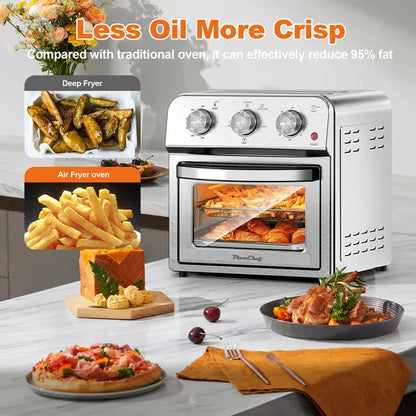 Family Size Air Fryer Toaster Oven Combo, 13QT, 360° Hot Air Circulation For Healthy Oil-Free Cooking, Multifunctional Convection Contertop Oven, Adjustable Time &amp; Temp Control, Stainless Steel