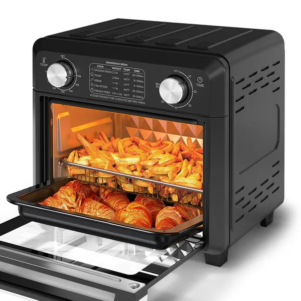 11QT Compact Air Fryer Toaster Oven, 1000W Convection Countertop Oven With Reference Menus, 2-Slice Toaster, Adjustable Time &amp; Temperature, Ideal For Singles &amp; Couples, Black