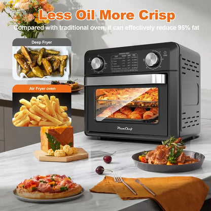 11QT Compact Air Fryer Toaster Oven, 1000W Convection Countertop Oven With Reference Menus, 2-Slice Toaster, Adjustable Time &amp; Temperature, Ideal For Singles &amp; Couples, Black