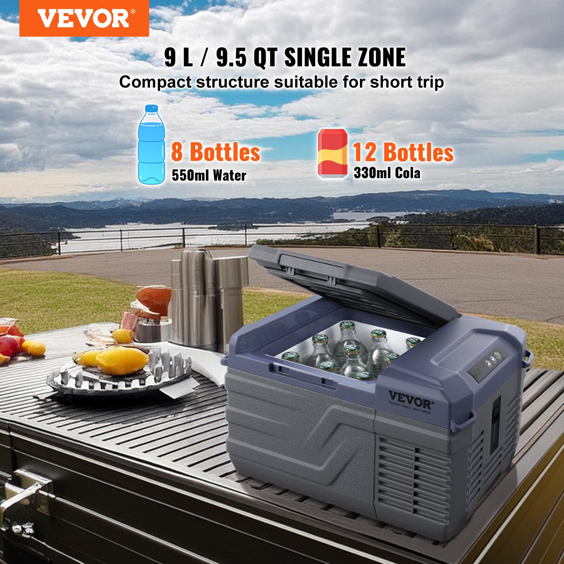 Portable Car Refrigerator Freezer Compressor 9 L Single Zone For Car Home