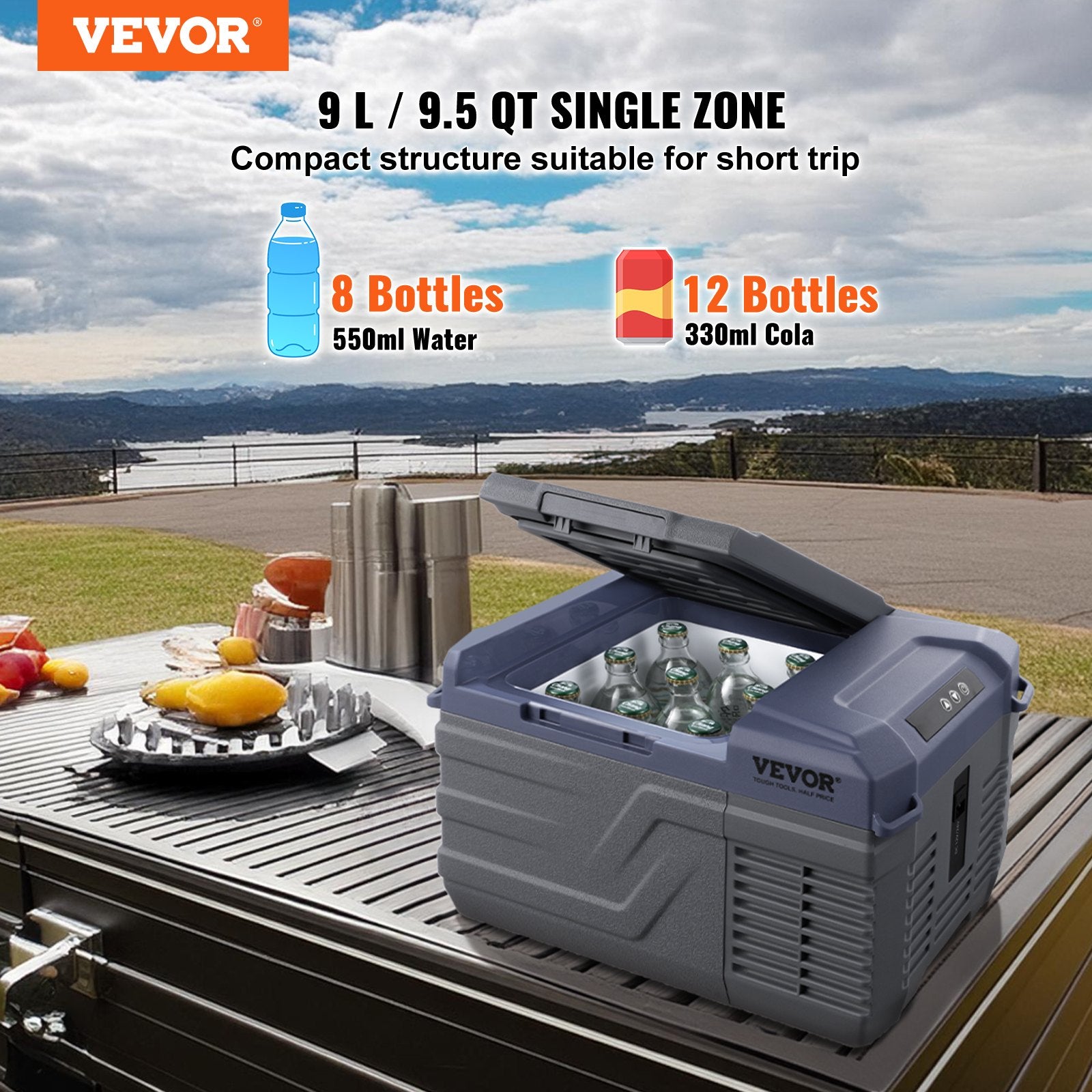 Portable Car Refrigerator Freezer Compressor 9 L Single Zone For Car Home