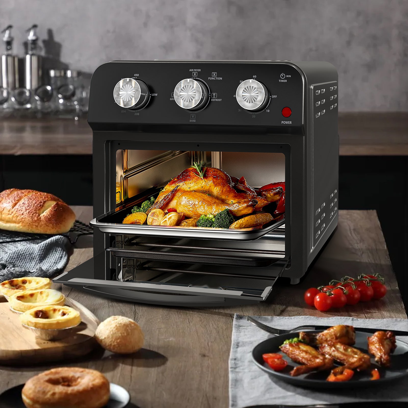 12.5 Qt Air Fryer With Advanced Multi-Function Cooking Grill, Air Fry, Defrost, Bake, Presets For French Fries, Pizza, Chicken, Fish, And Toast, Dual Knob Control, Amazon Resale Prohibited